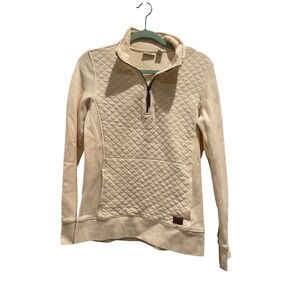 LL Bean Quilted Quarter Zip Pullover Sweatshirt Cream Womens Small